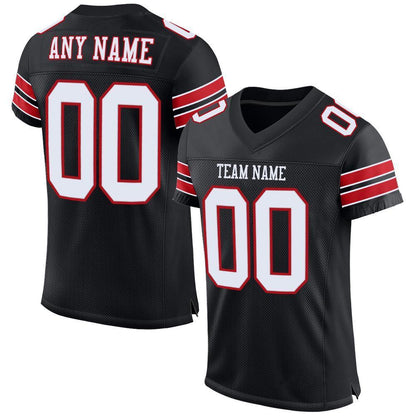 Custom Black White-Red Mesh Authentic Football Jersey - Sky-Custom