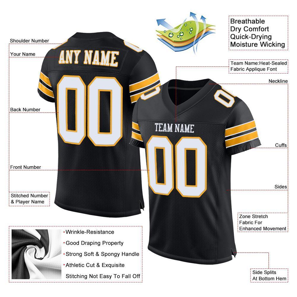 Custom Black White-Gold Mesh Authentic Football Jersey - Sky-Custom
