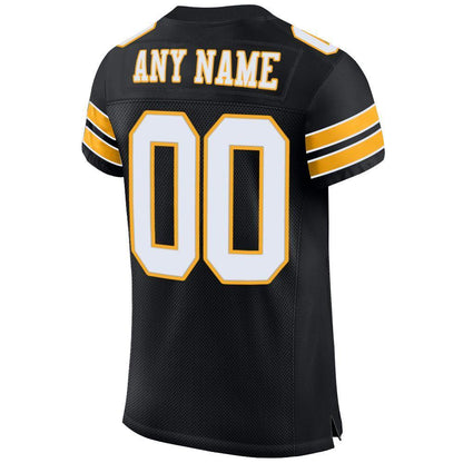 Custom Black White-Gold Mesh Authentic Football Jersey - Sky-Custom