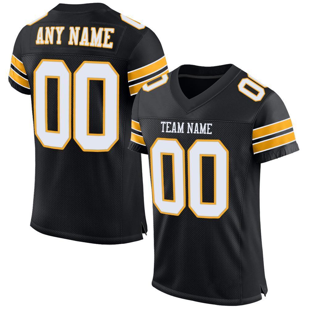 Custom Black White-Gold Mesh Authentic Football Jersey - Sky-Custom