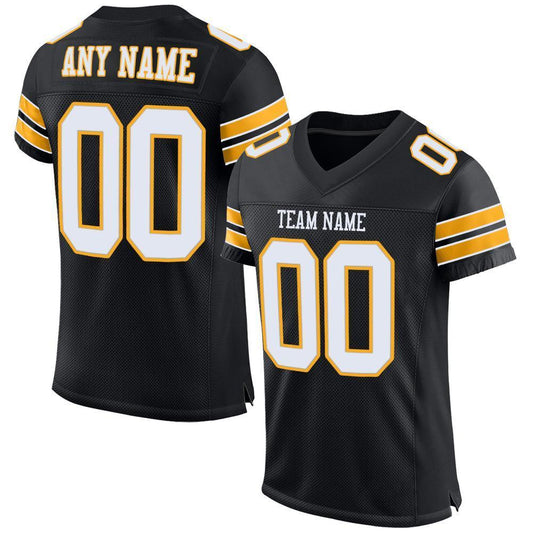 Custom Black White-Gold Mesh Authentic Football Jersey - Sky-Custom