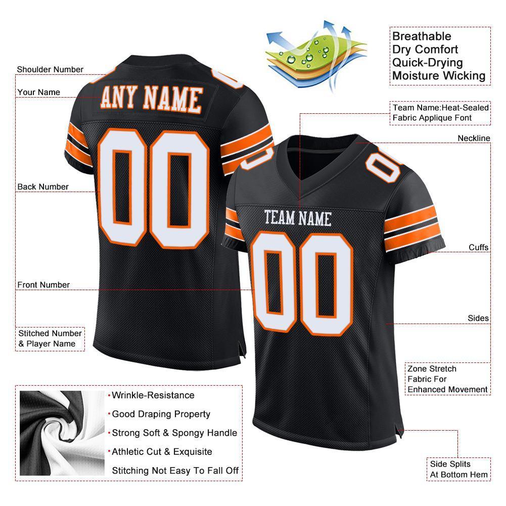 Custom Black White-Orange Mesh Authentic Football Jersey - Sky-Custom
