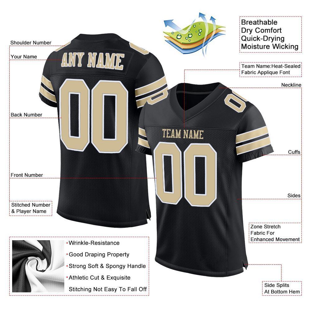Custom Black Vegas Gold-White Mesh Authentic Football Jersey - Sky-Custom