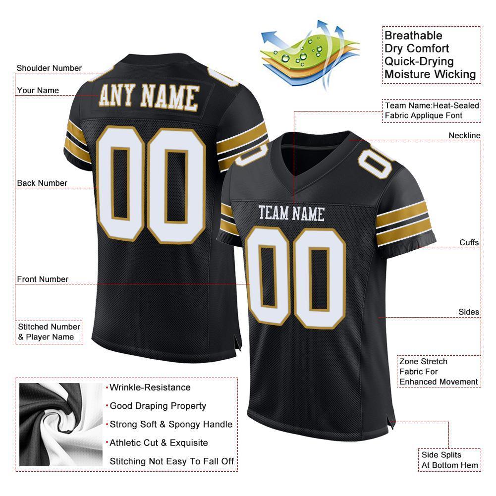 Custom Black White-Old Gold Mesh Authentic Football Jersey - Sky-Custom
