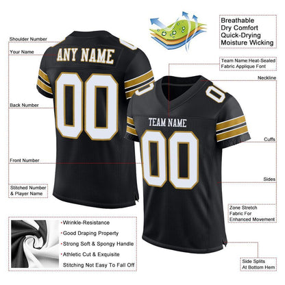 Custom Black White-Old Gold Mesh Authentic Football Jersey - Sky-Custom