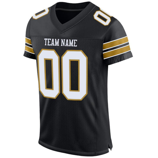 Custom Black White-Old Gold Mesh Authentic Football Jersey - Sky-Custom