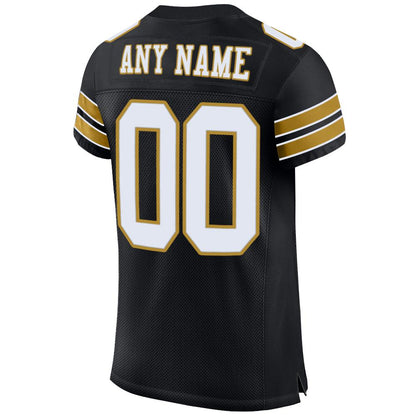 Custom Black White-Old Gold Mesh Authentic Football Jersey - Sky-Custom
