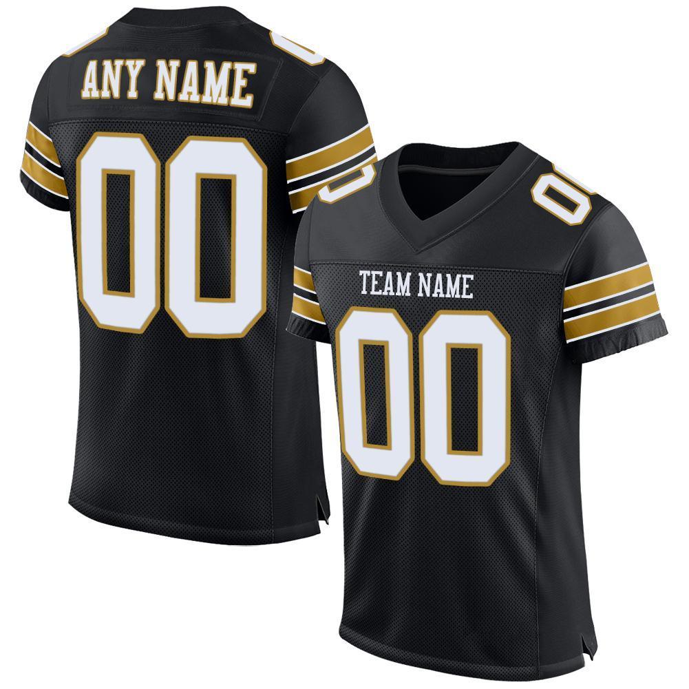 Custom Black White-Old Gold Mesh Authentic Football Jersey - Sky-Custom
