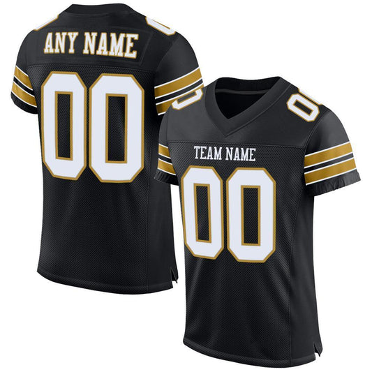 Custom Black White-Old Gold Mesh Authentic Football Jersey - Sky-Custom