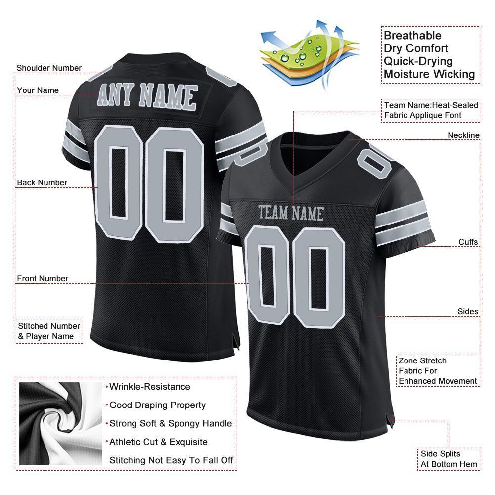 Custom Black Silver-White Mesh Authentic Football Jersey - Sky-Custom