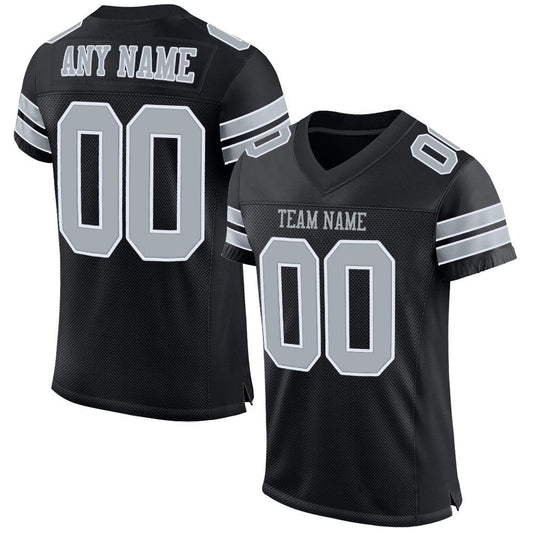 Custom Black Silver-White Mesh Authentic Football Jersey - Sky-Custom