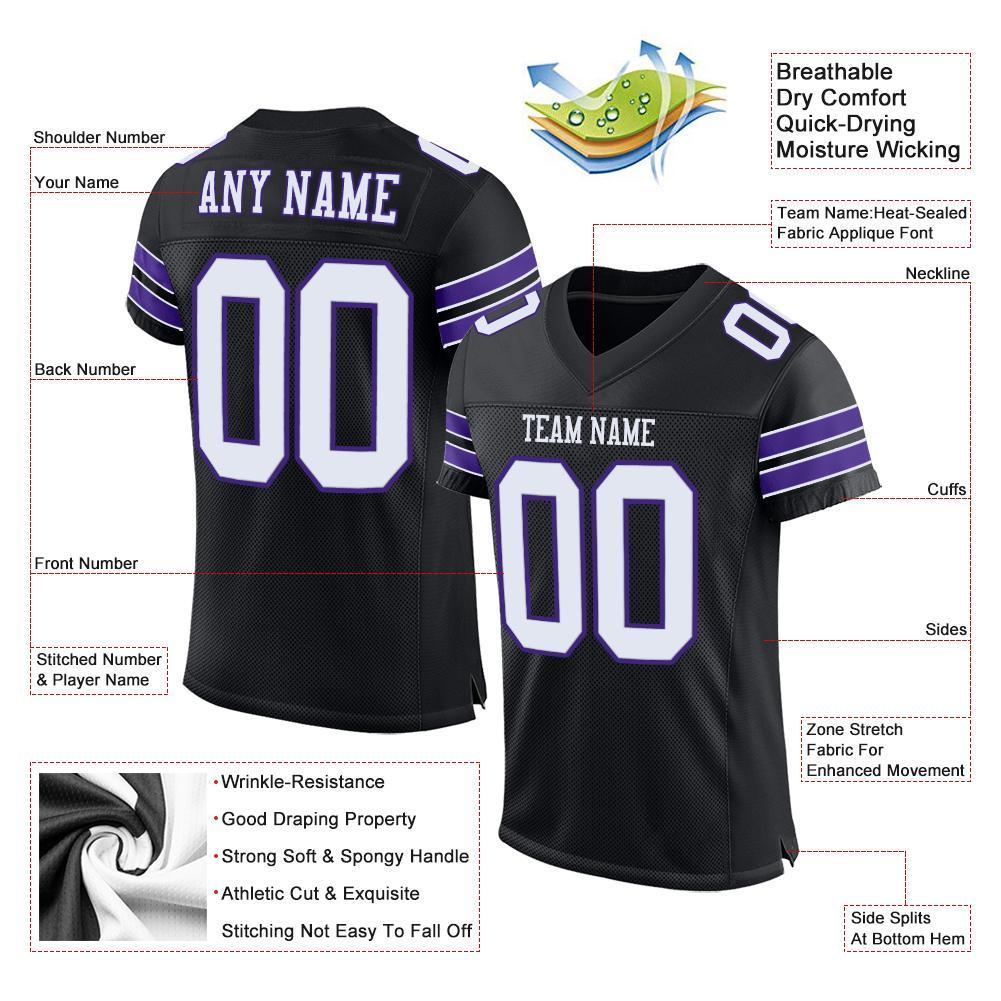 Custom Black White-Purple Mesh Authentic Football Jersey - Sky-Custom