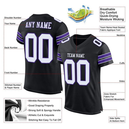 Custom Black White-Purple Mesh Authentic Football Jersey - Sky-Custom
