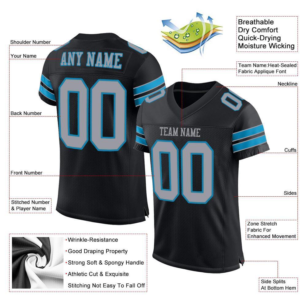 Custom Black Light Gray-Panther Blue Mesh Authentic Football Jersey - Sky-Custom