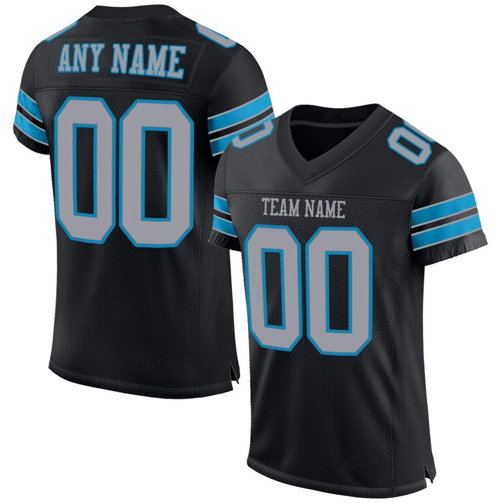 Custom Black Light Gray-Panther Blue Mesh Authentic Football Jersey - Sky-Custom