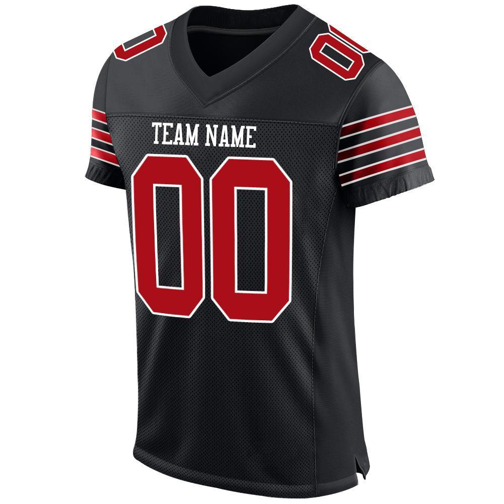 Custom Black Red-White Mesh Authentic Football Jersey - Sky-Custom