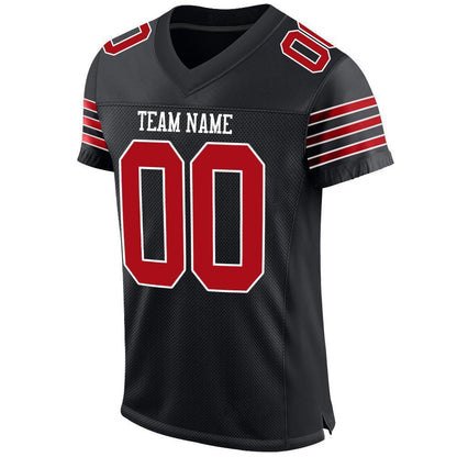Custom Black Red-White Mesh Authentic Football Jersey - Sky-Custom