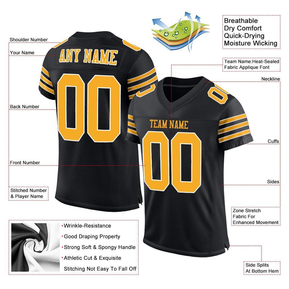 Custom Black Gold-White Mesh Authentic Football Jersey - Sky-Custom