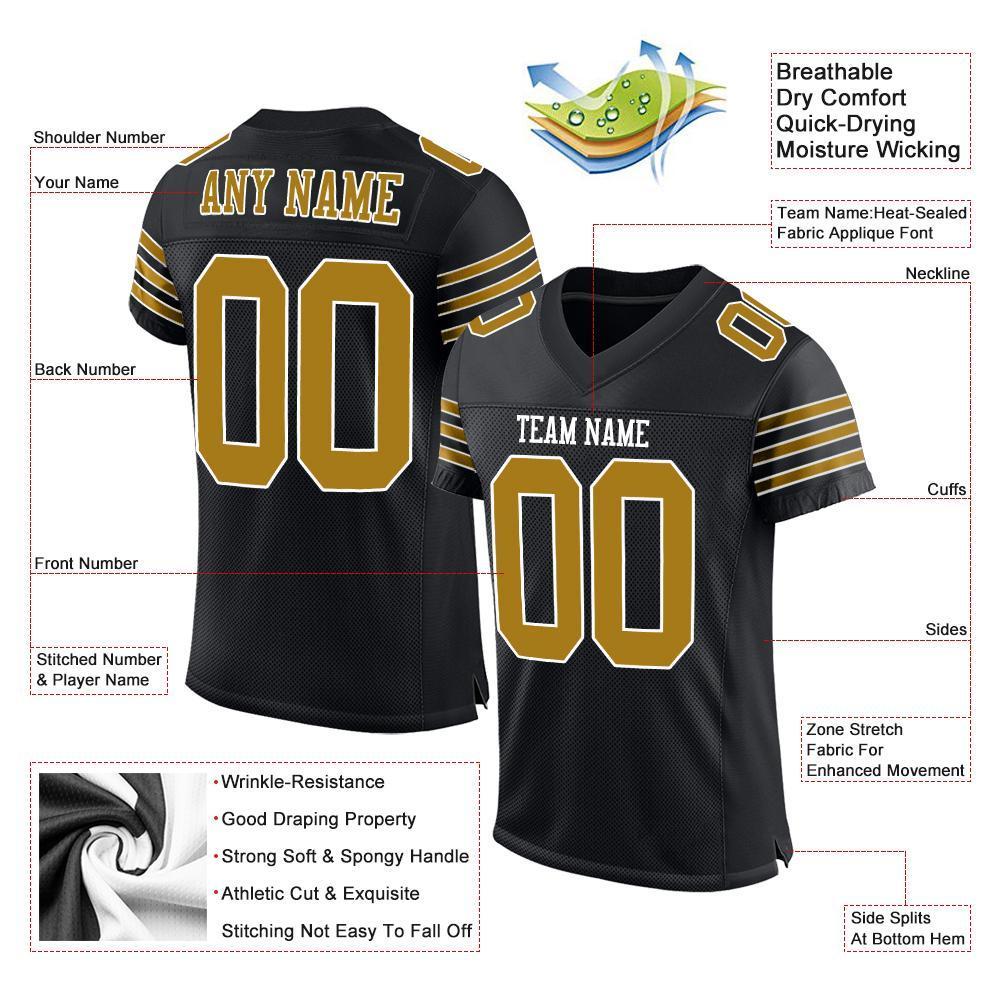 Custom Black Old Gold-White Mesh Authentic Football Jersey - Sky-Custom