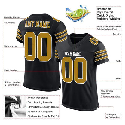 Custom Black Old Gold-White Mesh Authentic Football Jersey - Sky-Custom