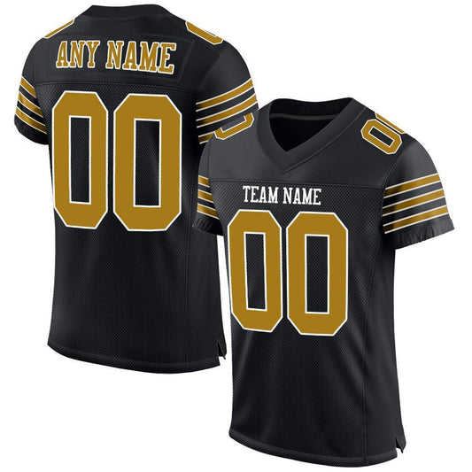 Custom Black Old Gold-White Mesh Authentic Football Jersey - Sky-Custom