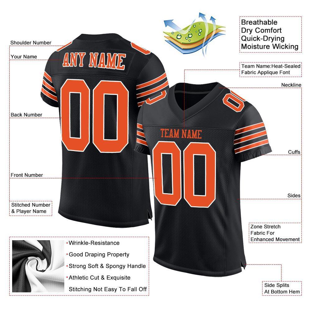 Custom Black Orange-White Mesh Authentic Football Jersey - Sky-Custom