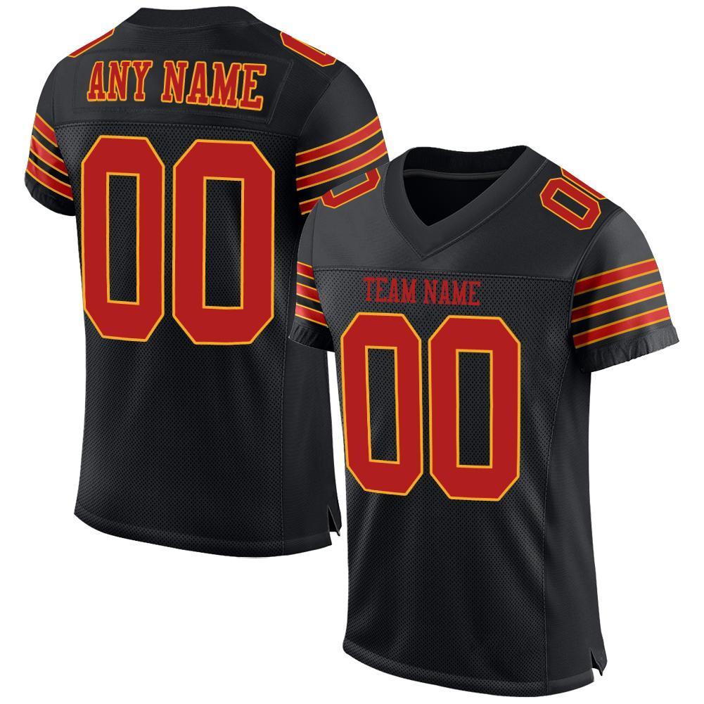Custom Black Scarlet-Gold Mesh Authentic Football Jersey - Sky-Custom