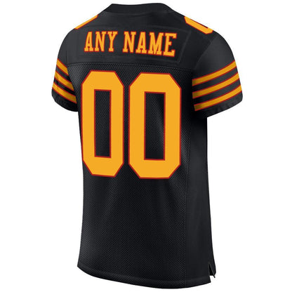 Custom Black Gold-Scarlet Mesh Authentic Football Jersey - Sky-Custom
