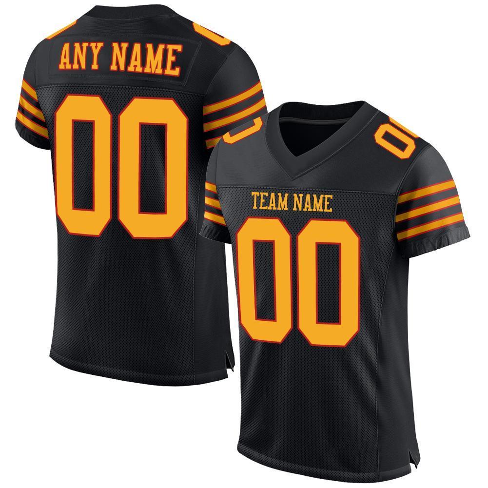 Custom Black Gold-Scarlet Mesh Authentic Football Jersey - Sky-Custom