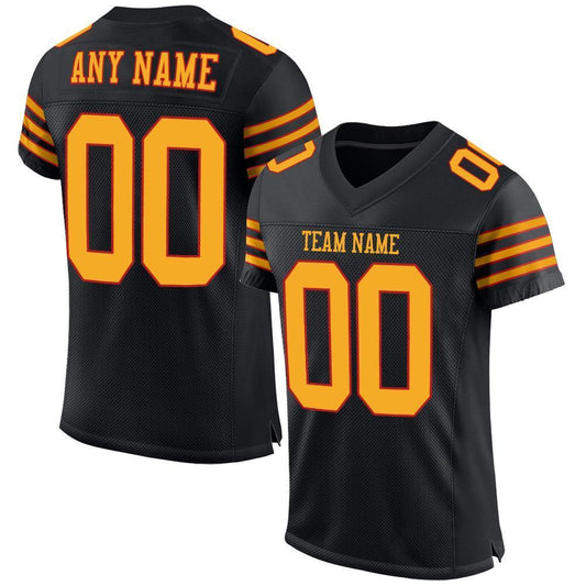 Custom Black Gold-Scarlet Mesh Authentic Football Jersey - Sky-Custom