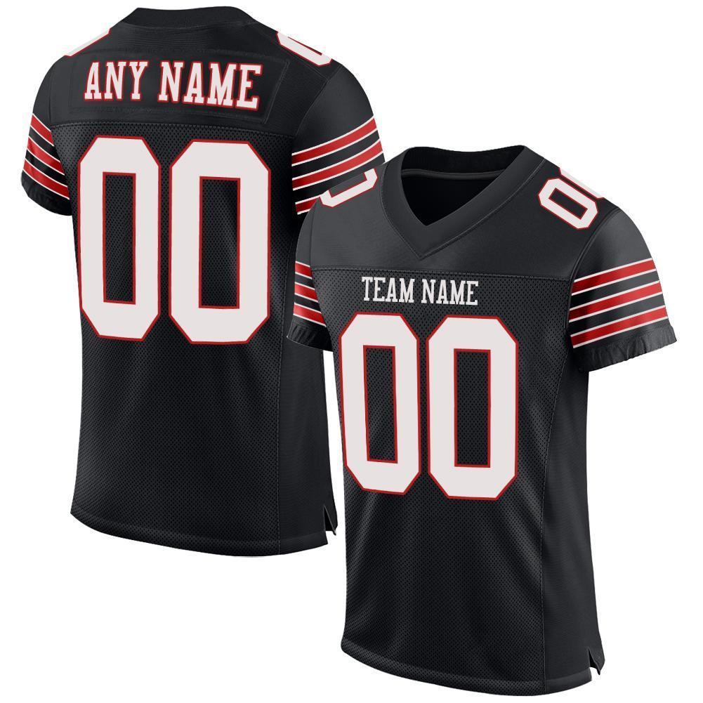 Custom Black White-Scarlet Mesh Authentic Football Jersey - Sky-Custom