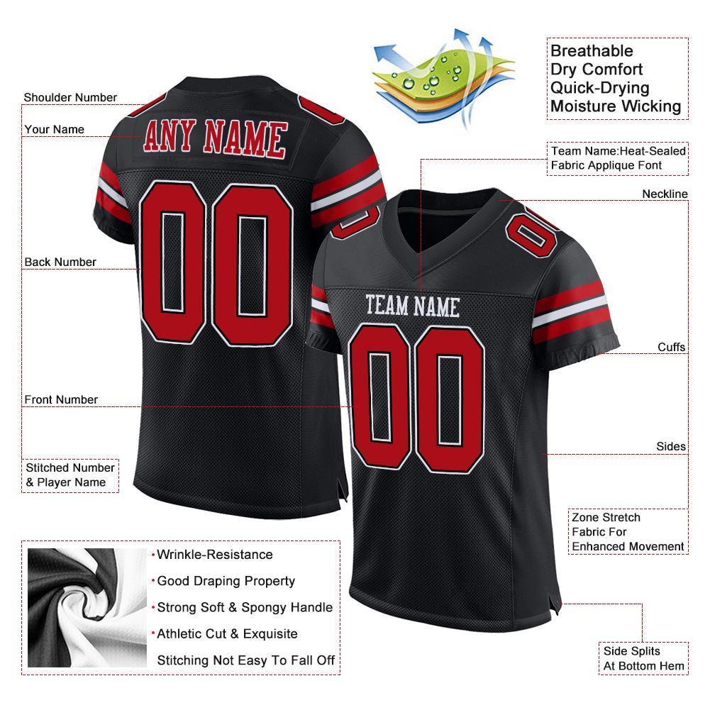Custom Black Red-White Mesh Authentic Football Jersey - Sky-Custom