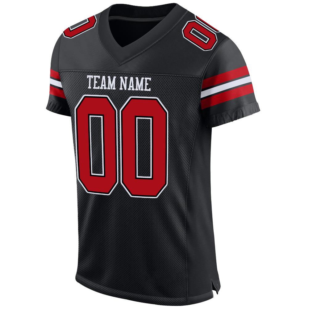 Custom Black Red-White Mesh Authentic Football Jersey - Sky-Custom