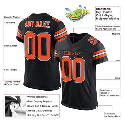 Custom Black Orange-White Mesh Authentic Football Jersey - Sky-Custom