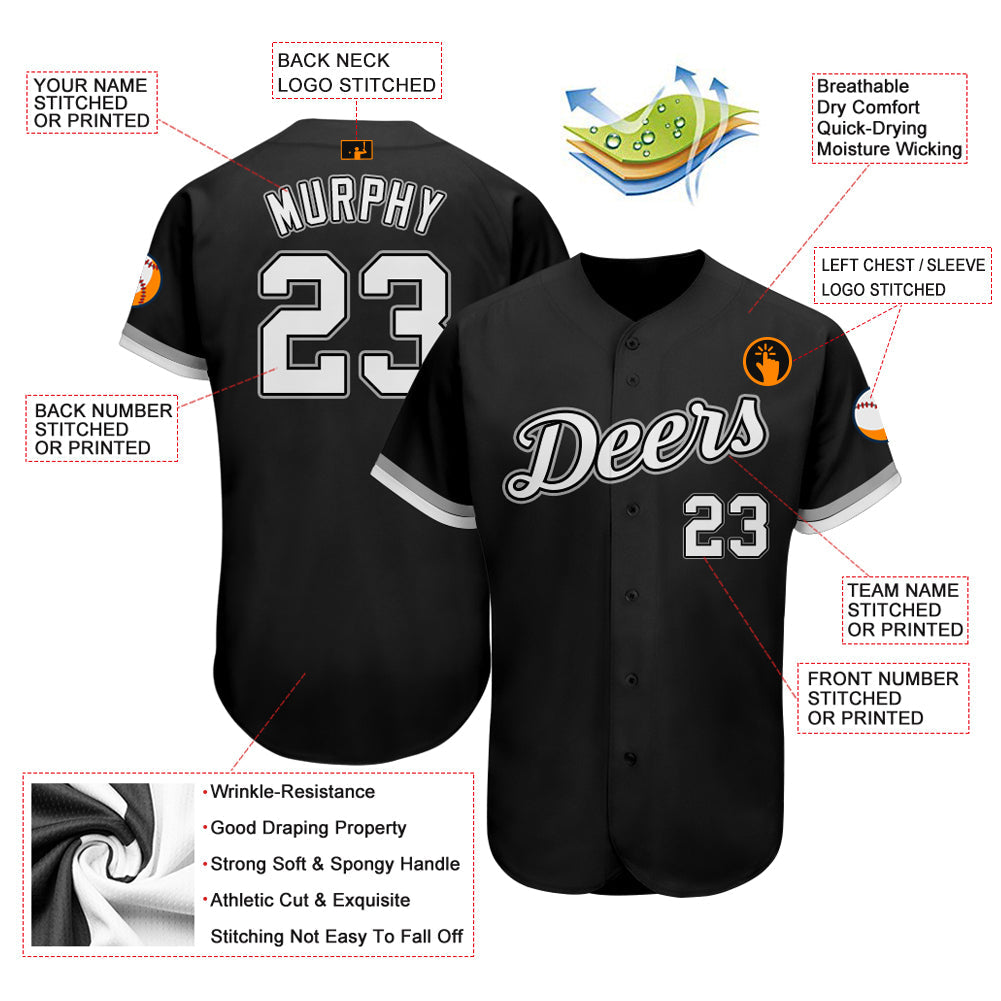 Custom Black White-Gray Authentic Baseball Jersey - Sky-Custom