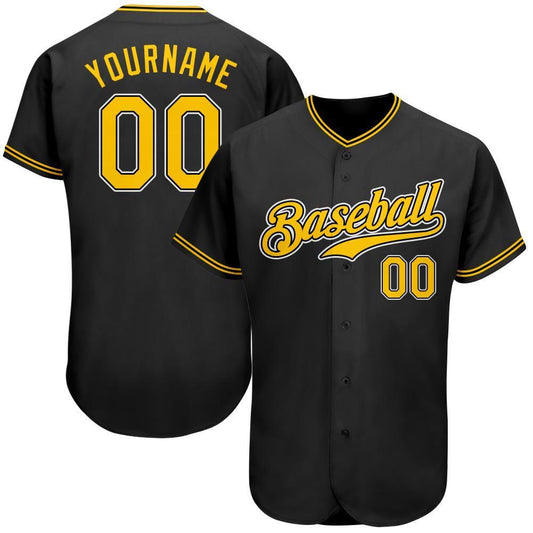 Custom Black Gold-White Authentic Baseball Jersey - Sky-Custom