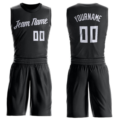Custom Black White Round Neck Suit Basketball Jersey - Sky-Custom