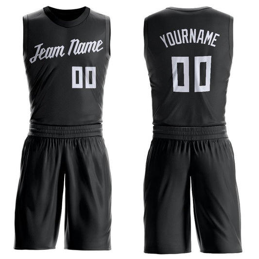 Custom Black White Round Neck Suit Basketball Jersey - Sky-Custom