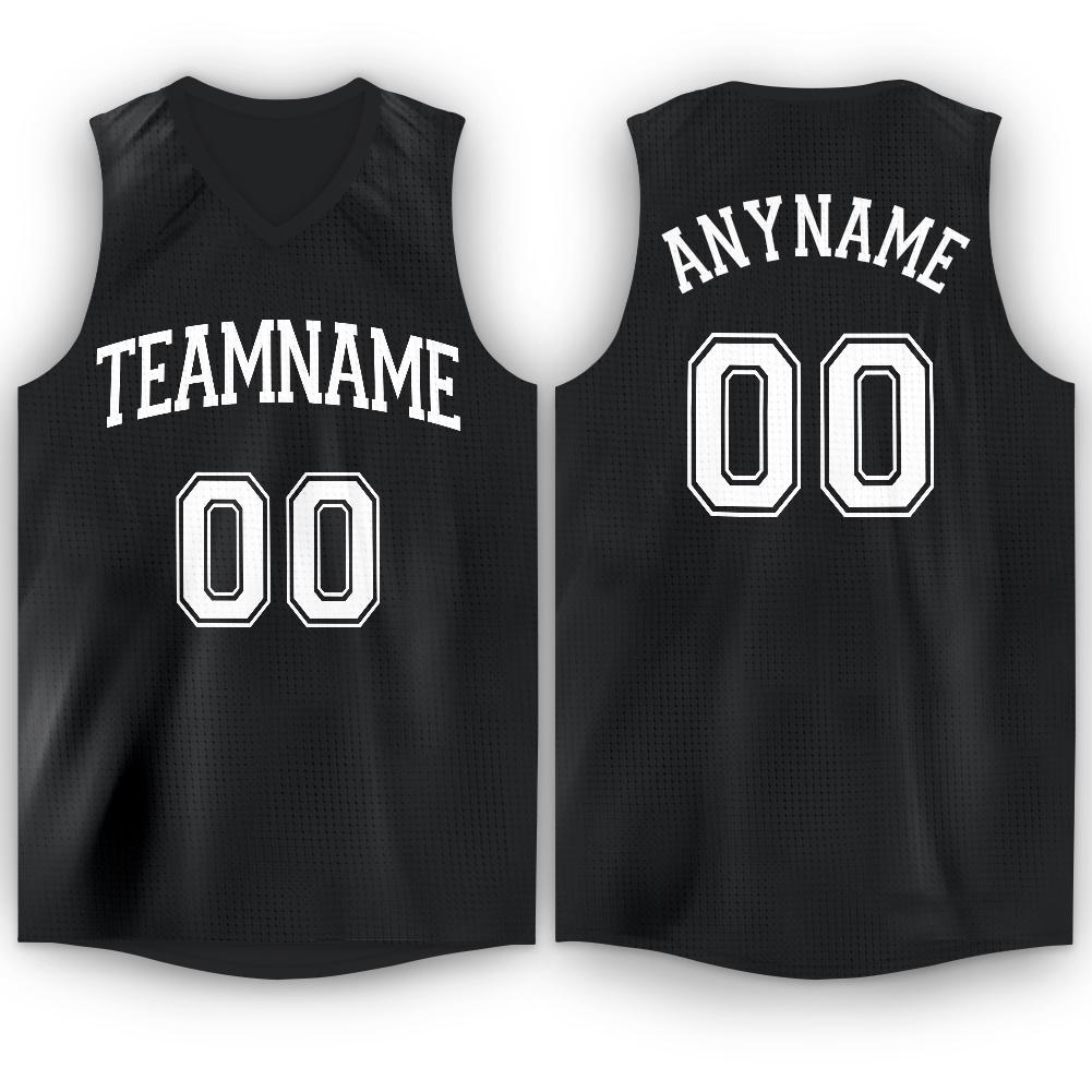Custom Black White V-Neck Basketball Jersey - Sky-Custom