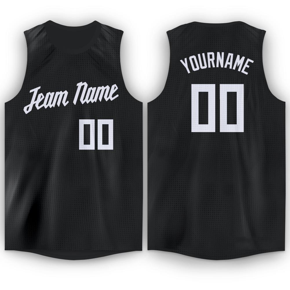 Custom Black White Round Neck Basketball Jersey - Sky-Custom