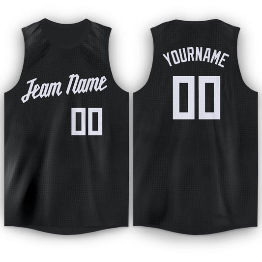 Custom Black White Round Neck Basketball Jersey - Sky-Custom