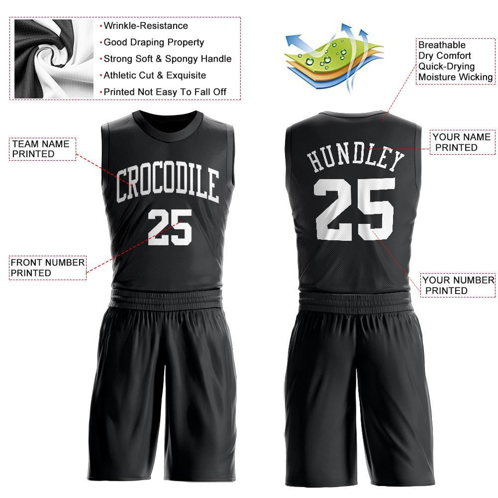Custom Black White Round Neck Suit Basketball Jersey - Sky-Custom