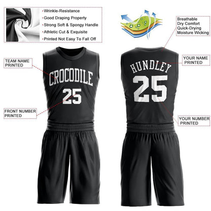 Custom Black White Round Neck Suit Basketball Jersey - Sky-Custom
