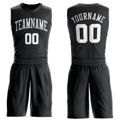 Custom Black White Round Neck Suit Basketball Jersey - Sky-Custom