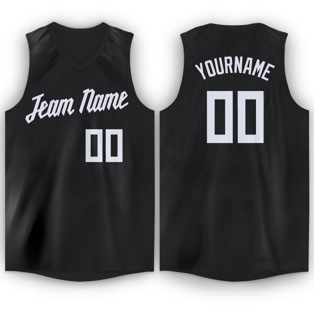 Custom Black White V-Neck Basketball Jersey - Sky-Custom