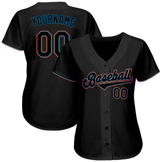 Custom Black Black-Light Blue Authentic Baseball Jersey - Sky-Custom