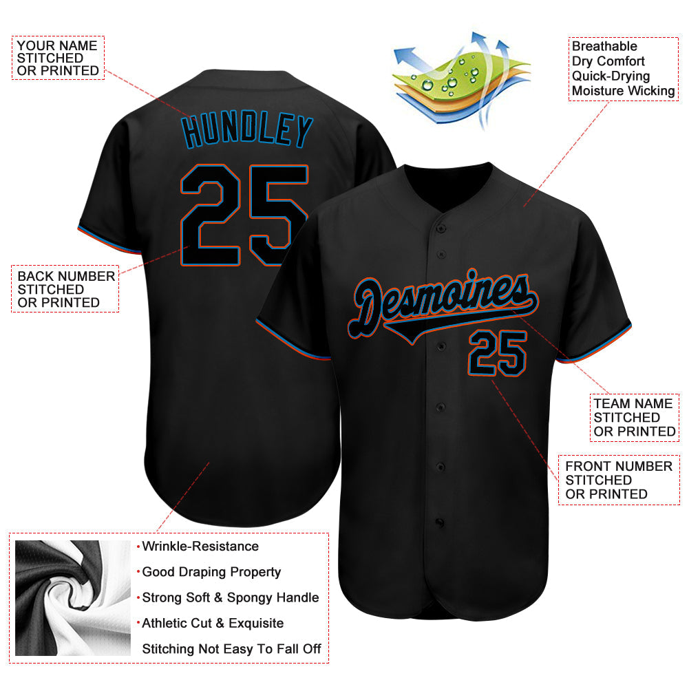 Custom Black Black-Light Blue Authentic Baseball Jersey - Sky-Custom