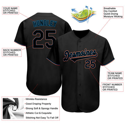 Custom Black Black-Light Blue Authentic Baseball Jersey - Sky-Custom