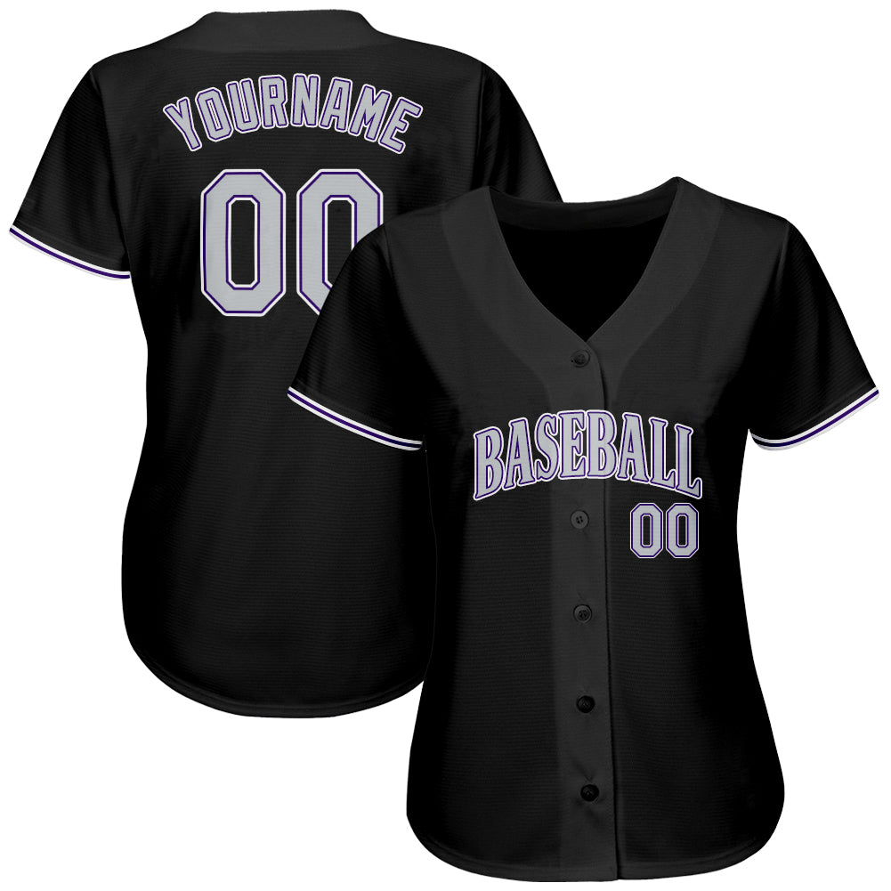 Custom Black Gray-Purple Authentic Baseball Jersey - Sky-Custom