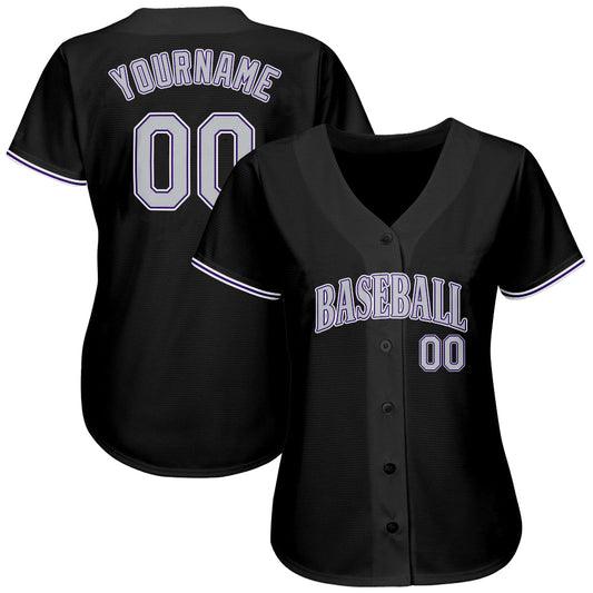 Custom Black Gray-Purple Authentic Baseball Jersey - Sky-Custom